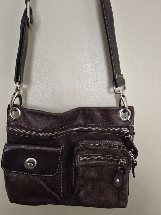 Roots Handbags - ROOTS Dark Brown Leather Crossbody Bag with Front Pockets